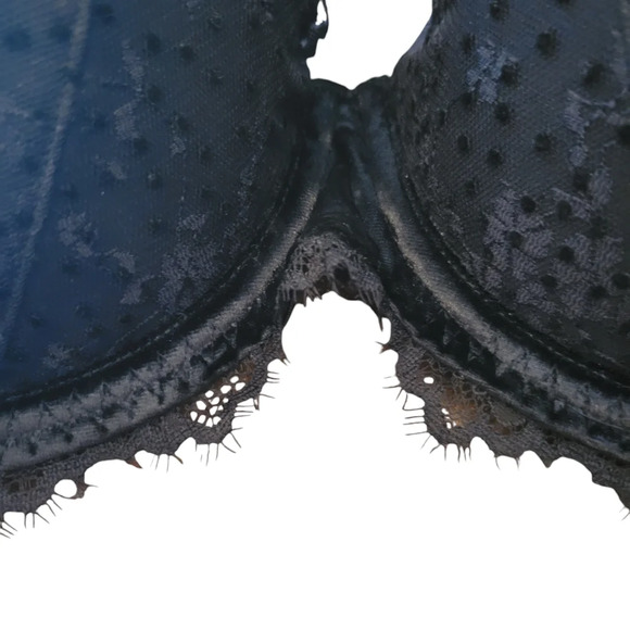 Victoria's Secret Dream Angels Lined Demi Lace Fur Trim Black Bra Size 36DDD - Picture 2 of 10